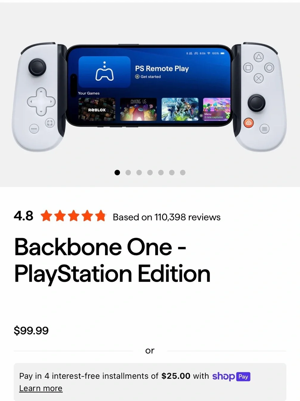 PlayStation Backbone for iPhones with lightning cables (not USB-C)